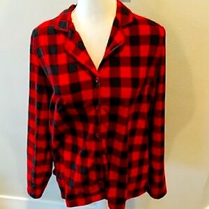 New Charter Club Fleece Red Black Plaid PJ Top Medium